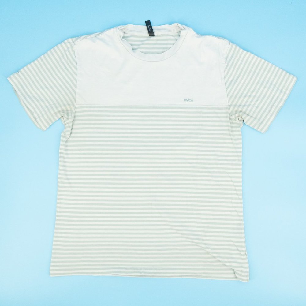 RVCA Shirt Crew Neck Short Sleeve Striped Gray MD